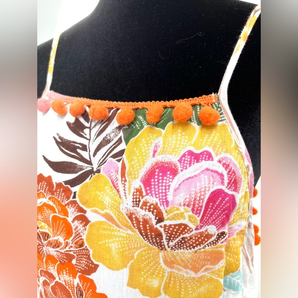 Anthropologie, Farm Rio maxi dress Havana floral, Pom-pom trim 100% cotton. Sz M - Picture 4 of 14